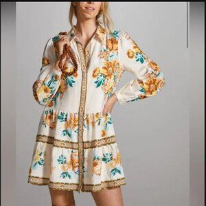 Anthropologie Maeve Tiered Mini Floral Shirt Dress